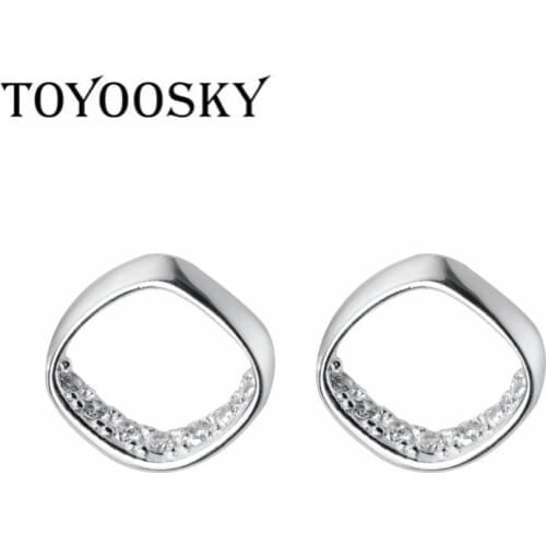 New 100% 925 Sterling Silver Hollow Square Earrings With Cubic Zirconia For Women Jewelry Gift Anti Allergy