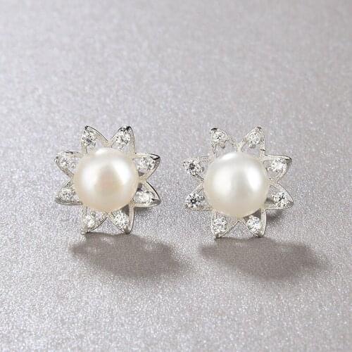 925 Sterling Silver Star Freshwater Pearl Stud Earring With AAA Zircon Stone Flower Petal Cuff for Women Wedding Party Jewelry