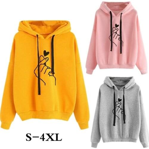 Women Hoodies Finger Heart Pattern Hooded Sweatshirts Long Sleeve Streetwear Pullovers Graphic Sweater
