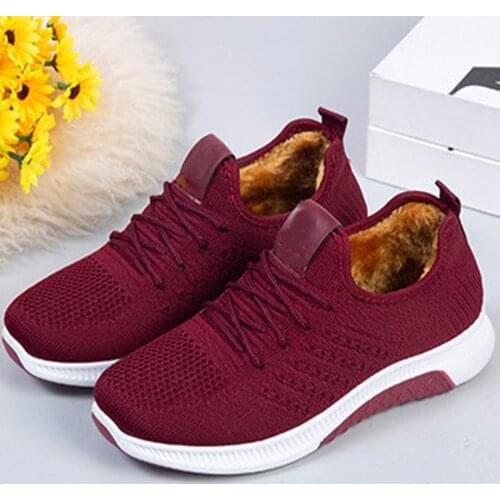 MCCKLE Womens Winter Sneakers Vulcanized Shoes for Women 2021 Ladies Mesh Breathable Short Plush Female Warm Lace Up Footwear