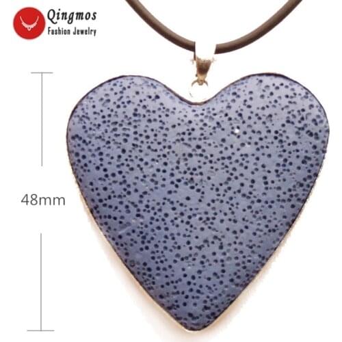 Qingmos Blue Natural Lava Rock Heart Pendant Necklace for Women with 48mm Lava Rock Necklace Jewelry Choker 17'' Cord nec6491