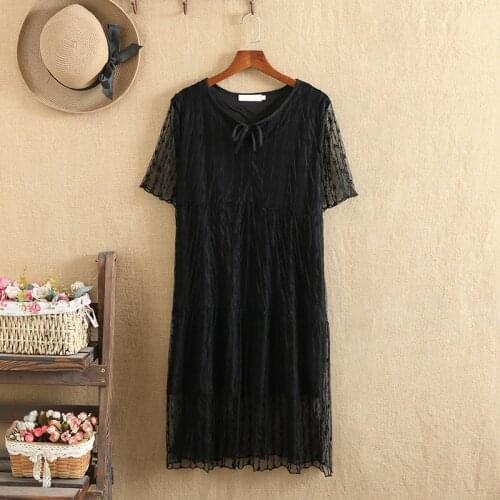 Plus Size Frocks For Women 4XL Short Sleeves Crochet Lace Fabric And Chiffon Inner Lining Double-Ply Fabric Summer Tops Dresses