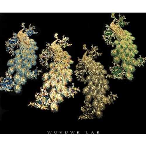 1Pc Gold Green Blue Sequins Phoenix Applique Clothing Embroidery Fabric Sticker Iron on Patch Craft Sewing Repair for Dress