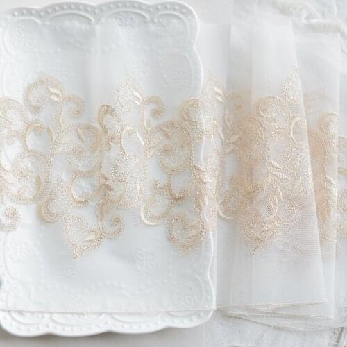 2Meters/lot 22cm wide High-quality gold silk mesh embroidery lace stage dress wedding dress lace SC107