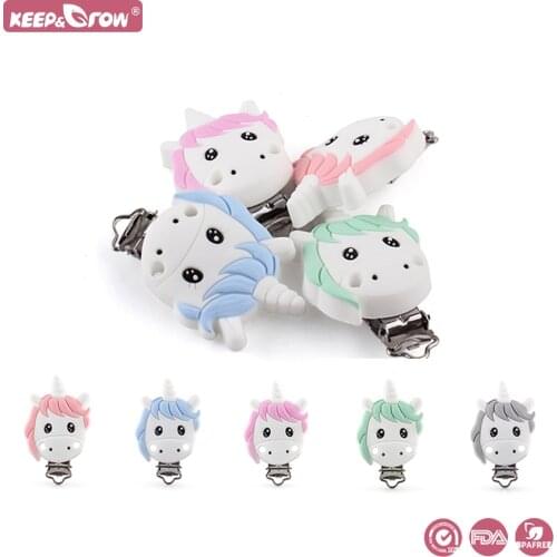 Keep&Grow 3Pcs Silicone Pacifier Clip Unicorn BPA Free DIY Baby Teething Teether Necklace Making Accessories For Babies Toys