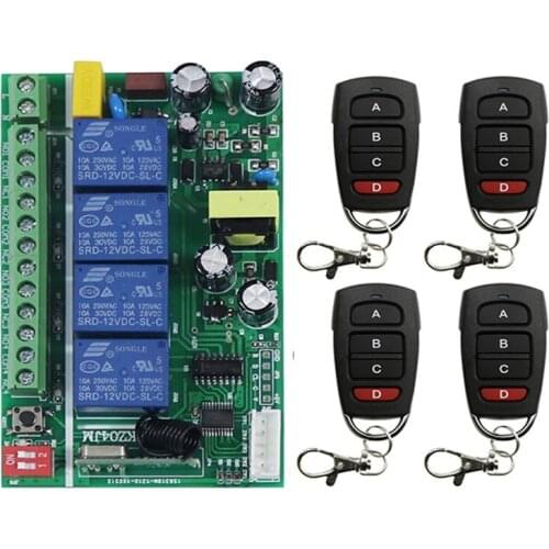 AC85V-256V 10A Relay 4CH 4 CH Wireless RF Remote Control Light Switch 10A Relay Output Radio Receiver Module +Transmitter