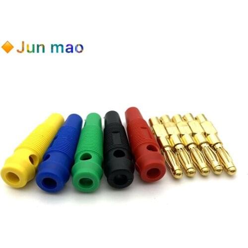 4pcs New 4mm Plugs Gold Plated Musical Speaker Cable Wire Pin Golden Banana Plug Connectors Socket Red Black Blue Green Yellow