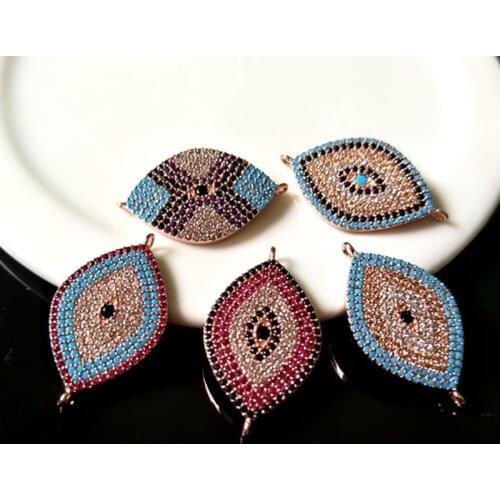 5 pieces CZ zircon Micro Pave Connector Turkish Style Evil Eye Double Bails Charm DIY Bracelet necklace Jewelry Finding C177