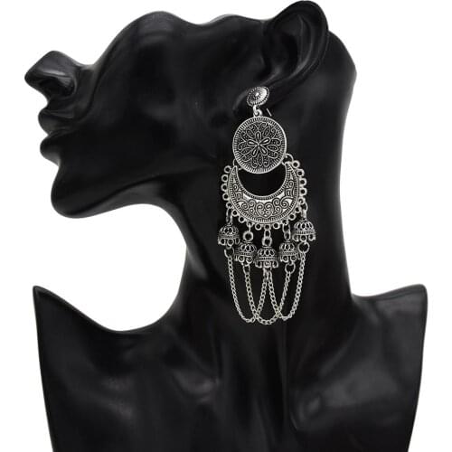Afghan Metal Vintage Earrings for Women Big Bells Long Tassel Jhumka Earring Statement Brincos Indian Gypsy Tribal Jewelry Gift