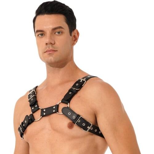 Mens Clubwear Accessories For Stage Show Rock Music Concert O Ring Rivet Body Chest Harness Belt Faux Leather Adjustable Straps