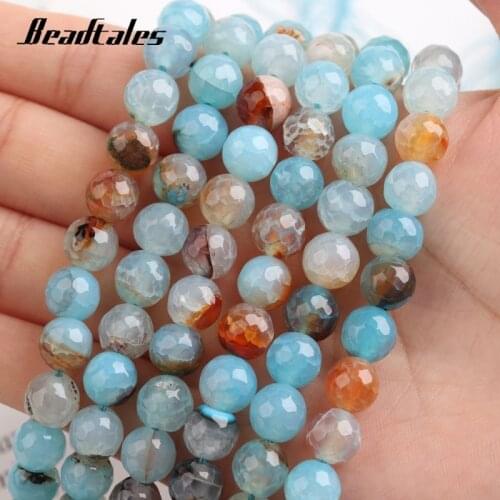 Natural Stone Aquamarine Blue Agates Beads Loose Faceted Spacer Beads For Jewelry DIY Making Bracelet Necklace 15'' 8mm