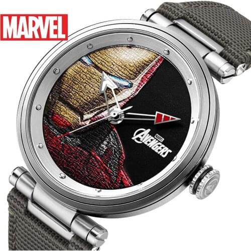 Disney official Genuine Marvel Avengers Iron man quartz Watches 50m waterproof leather stainless steel m-9047 Relogio Masculino
