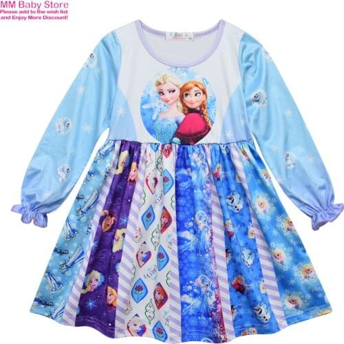 Kids Cartoon Anna Elsa Princess Mermaid Childrens Clothing Girls Dresses Long Sleeve Milk Silk Dress Girl Nightdress