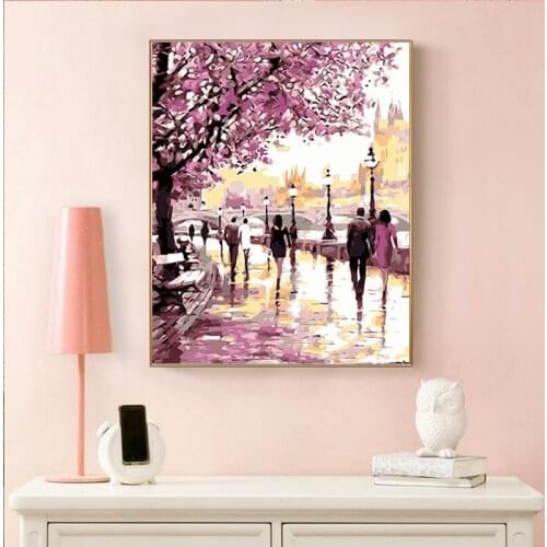 DIY painting by numbers cherry blossom street creative adult hand-painted bedroom decoration painting