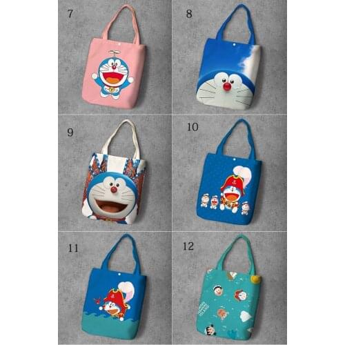 Doraemon Cartoon Student Printed Recycle Canvas Shopping Bag Large Capacity Customize Tote Fashion Ladies Casual Shoulder Bags