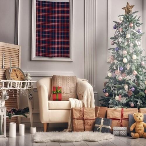 Tapestry Check Plaid Pattern Traditional Fabric Design Holiday Season Artwork Printed Blue Red White