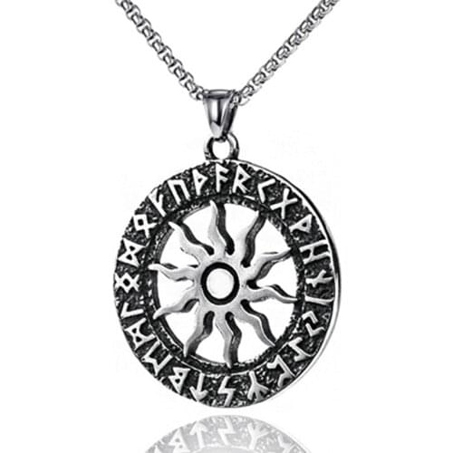 HNSP Vintage Sun Totem Viking Necklace Pendant For Men Male BFF Neck Gift