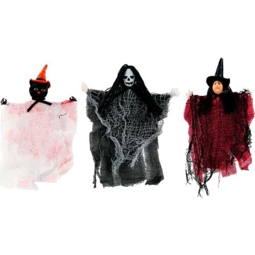 Halloween Toy Hanging Decorations Witch Skeleton Cat Pendant Cute Flying Ghost for Patio Lawn Garden Party Holiday Decorations