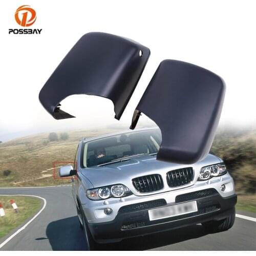 POSSBAY 2Pcs Car Side Door Rear View Mirror Caps Matte Black Rearview Shell Exterior Wing for BMW X5 E53 3.0d 3.0i 1999-2006