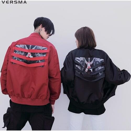 VERSMA Hip Hop Streetwear Windbreaker Men Punk Pilot Jacket Coat Korean Harajuku Ribbon Patchwork Men Bomber Jacket Dropshipping