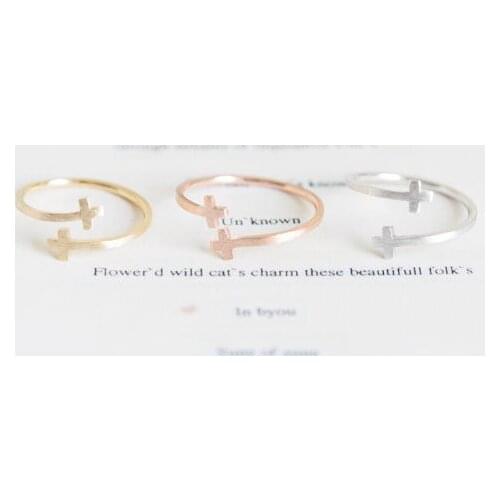 Hot iron jesus sideways double cross cuff finger religious ring for women stretch girl rings