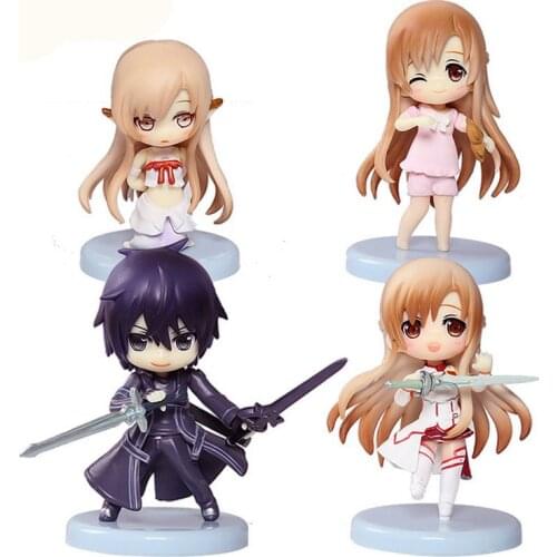 Cute Sword Art Online figure set SAO Kirito Asuna Niitengo ver Pvc Toys 6cm 4pcs/lot Free Shipping