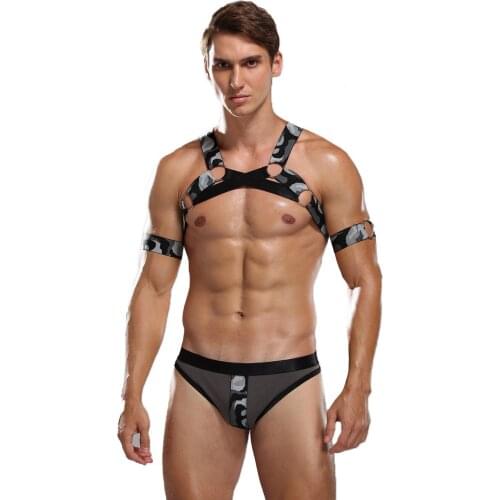 Mens Sexy Black Leather Vest Flirting Bondage Sexy PU Leather Harness Gay Man Underwear Tops Nightwear Sex Men Costumes