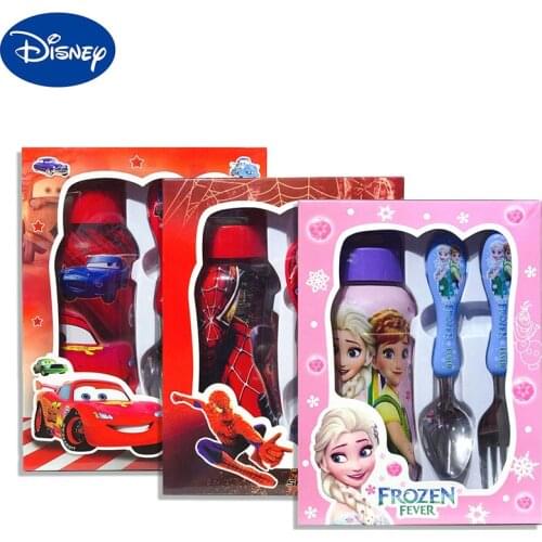Disney Tableware Set Cartoon Frozen Spiderman Cars Fork Spoon Water Water Cup 3-piece Suit Childrens Boutique with Box Gift