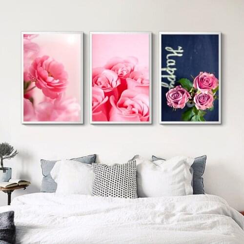 Wall Art Decorative Pictures Romantic Pink Rose Canvas Painting Cuadros Ornament Modern Wall Print Poster Artworks Living Room