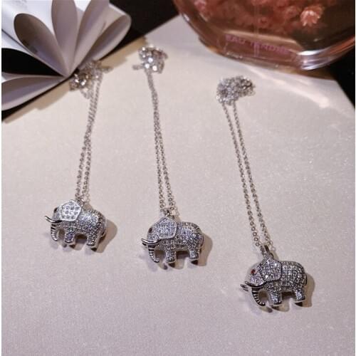 New 100% 925 Sterling Silver Lucky Cute Elephant Hug AAAAA CZ Elephant Charm Pendant Necklaces European Style Women Jewelry
