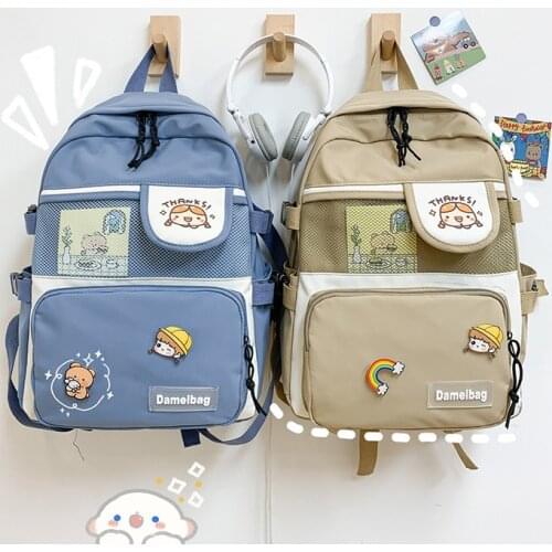 2021 New Travel Mochila Kawaii Waterproof Women Backpack Girls School Bag Fashion Female College Bookbag Black Nylon Rucksack