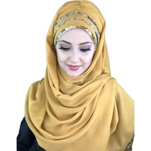 New Fashion Hijab Women 2021 Muslim Hijab Islamic Dress Hat Foulard Turban Chiffon Draped Ready Made Mustard Yellow Shawl