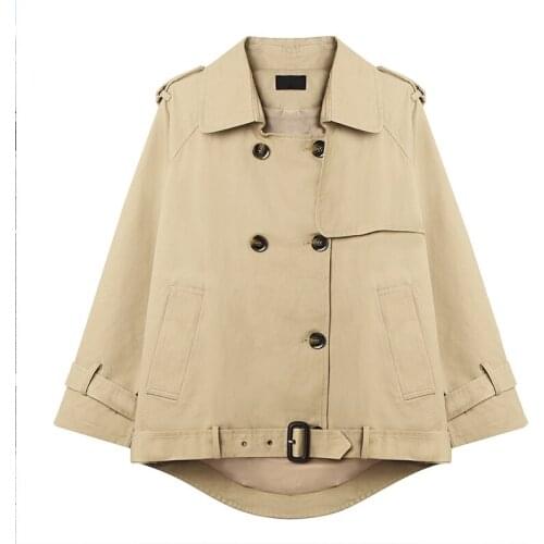 Winter New Arrivals Fashion Retro Style WomenS Solid Color Double-Breasted Lapel Cotton Stitching Windbreaker