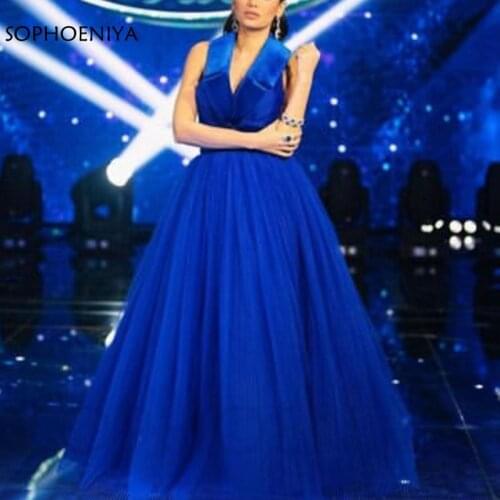 New Arrival V Neck Evening dresses Long Abendkleider 2021 dubai Royal Blue Caftan Prom Party dress Evening gowns vestidos