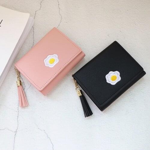 New Fashion Women Cartoon Short Wallet Leather Fried Egg Cute Female Wallets Purse Card Holder Lady Short Coin Purse