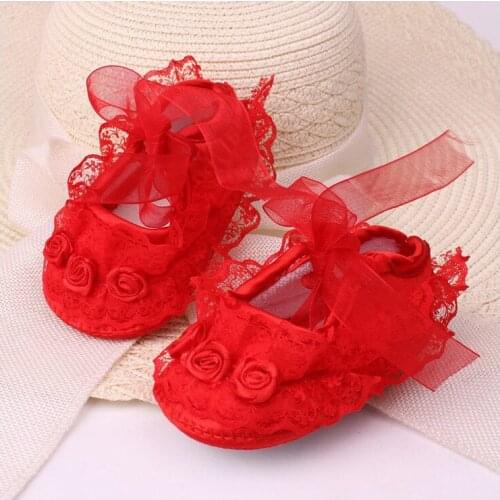 Baby Girls Lace Princess Shoes Spring And Autumn Baby Toddler Shoes Soft Bottom Anti-Slip 0-3-6-10 Months bai ri zhao Shoes