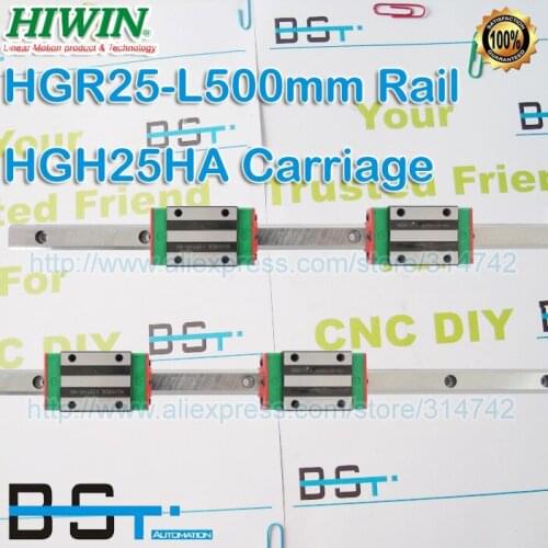 Original HIWIN BLinear guide 2pcs HGR25 -L 500mm linear motion rail + 4pcs HGH25HA Linear carriage block