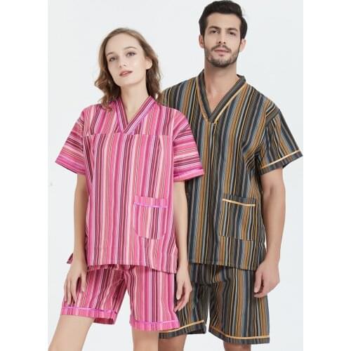 Homewear Couple 's Pajamas set Summer Short Sleeve Cotton Thin Large Size Loose Men Women 's Two Piece Suit Casual Tops Summer