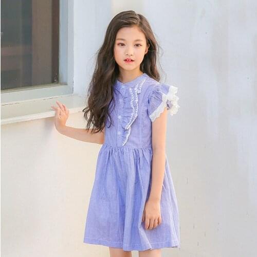 Girls Dresses Summer 2020 Korean Mother Daughter Dresses Striped Princess Dress Flying Sleeves Lace Kids Childrens Clothing