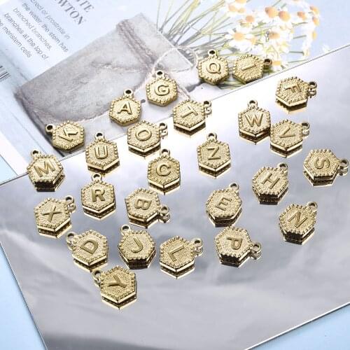 Stainless Steel Hexagon Frame Letter Charms Gold Color Letter Pendants For DIY Earrings Bracelet Necklace Jewelry Making