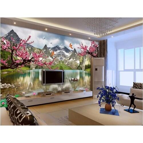 Custom photo 3d wallpaper Plum blossom lotus flower landscape scenery decoration painting 3d wall murals wallpaper for walls 3 d