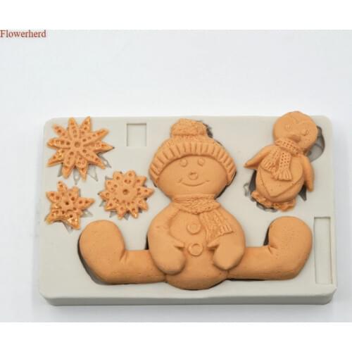 Christmas Decoration Snowman Snowflake Penguin Shape Fondant Cake Silicone Mold DIY Chocolate Epoxy Clay Mould Baking Tools