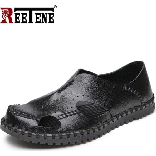 REETENE Summer Leather Sandals Male Big Size 48 Sandals For Men Fashion Comfortable MenS Sandals Outdoor Breathable Men Sandals