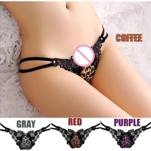4 Colors Fashion Briefs Womens Sexy Leopard Lace G-String Lingerie Underwear Open Crotch Thongs