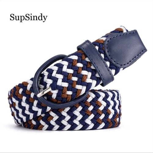 SupSindy New fashion Men Womens Canvas belt Metal Pin Buckle Woven Stretch luxury belts for men jeans famous brand elastic belt