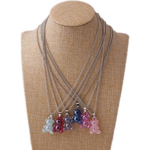 Fresh Style Shiny Cartoon Bear Pendants Necklaces for Women Gold Silver Color Clavicle Chain Jewelry Femme Bijoux Collares