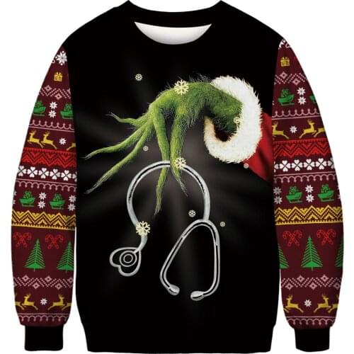 SOSHIRL Wonderland Cat Sweatshirts Funny Green Stole Christmas Hoodie Kawaii Unisex Long Sleeve Hoodies Lovers Winter Pullovers