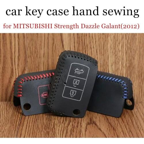 Only Red high quality Genuine leather car key case cover Hand sewing DIY fit for MITSUBISHI Strength Dazzle Galant(2012)