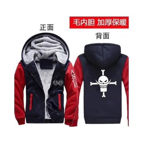 Anime One piece White beard Portgas D Ace Hooded Sweatshirt Cosplay Thick Warm Hoodie Costumes Mens Cotton Fleece Print Coat