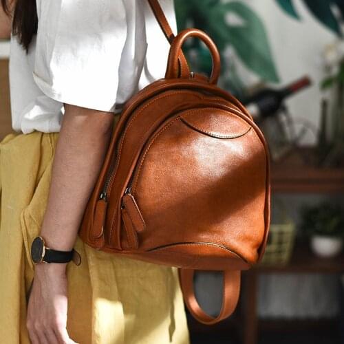 Retro literary womens genuine leather backpack large capacity multi-compartment natural first layer leather casual backpack